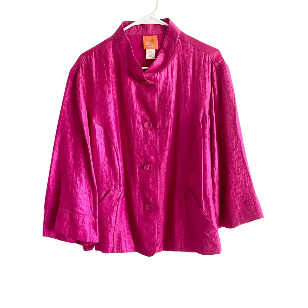 Hearts of Palm Woman Magenta Pink Shimmer Button Front Jacket Plus Size 20W